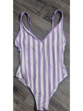 Kona Sol High-cut Striped One-piece Swimsuit Bathingsuit Women's Size Medium